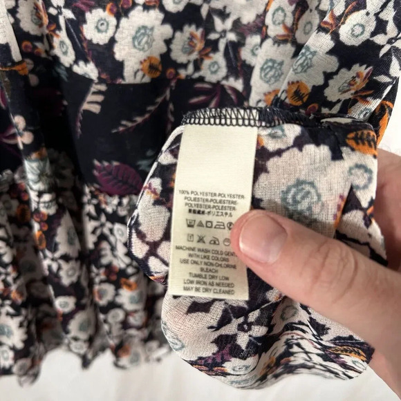 Free People Blouse Women's Medium Purple Floral Vneck Long Sleeve Sheer - Picture 7 of 10